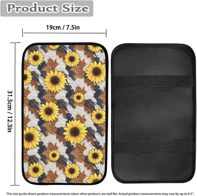 Sunflower Cow Print Center Console Cover Car Center Console Cover Fashion Auto Interior Protect from Pet Claws Car Console Covers Fit for Most Cars, Vehicles, SUVs