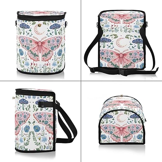 MNSRUU Car Trash Can with Lid, Butterfly Mushroom Flower Car Trash Bag Hanging Organizers and Storage for Front Back Seat, Leak-Proof Trash Bin