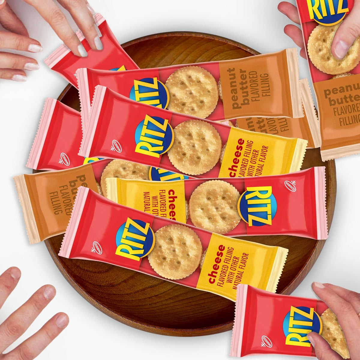 ritz peanut butter and cheese sandwich crackers variety pack, 32 snack packs, 6 crackers per pack