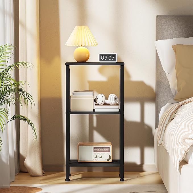 Small Black Side Table, Tall End Table with Adjustable Shelf, Accent Table Stand for Home Decor, Small Entryway Table, Bedroom Nightstand, Living Room, Office, Black