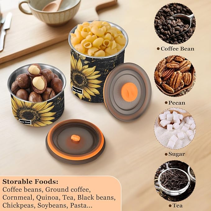 ALAZA Sunflower Vintage Kitten Cats Airtight Coffee Bean Canister Customed 900ml Food Storage Containers with Lids For Gournd, Tea, Sugar, Flour, Rice, Cereal, Candy Cookie Jar