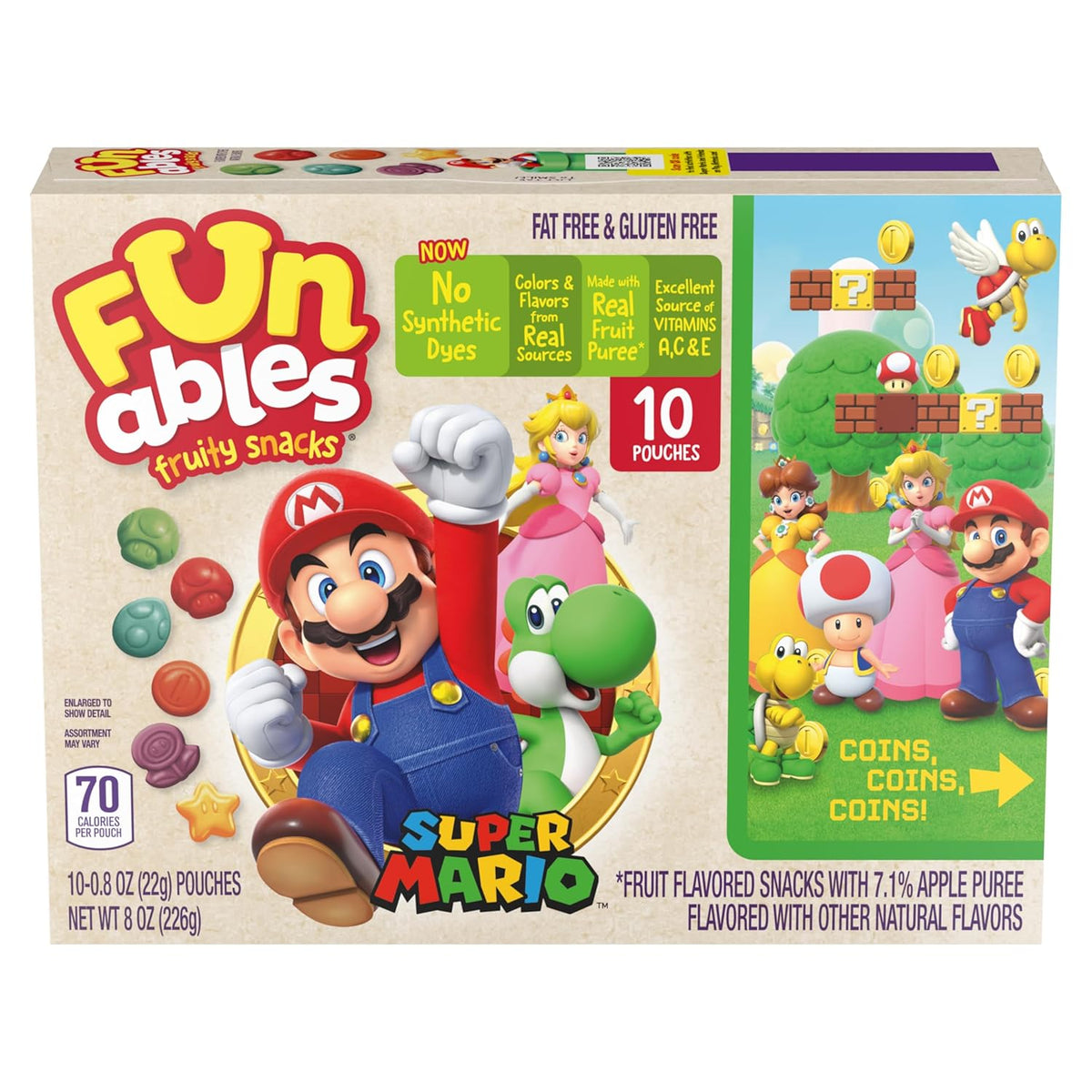 Funables Fruity Snacks, Super Mario, Assorted Fruit, Flavored Snacks, 0.8 oz 10 ct