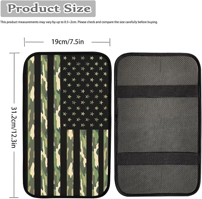 Mintutlipy Camouflage American Flag Car Center Console Cover Storage Box Mat Christmas Car Decoration Universal 12.3×7.5 Inches for Sedans SUV Vans