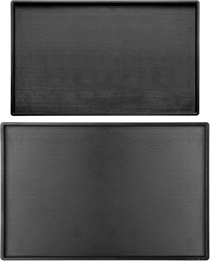 Cedilis 2 Pack Black Rectangular Serving Trays, Non-Slip Plastic Coffee Table Tray, Modern Ottoman Trays for Table Centerpiece, Home Decor, Bathroom, Kitchen Counter