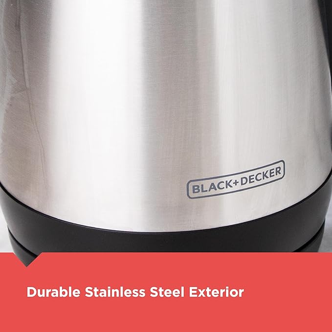 BLACK+DECKER 1.7L Cordless Electric Kettle,KE1700SD,Rapid Boil,Auto Shutoff,Stainless Steel,(Pack of 2)