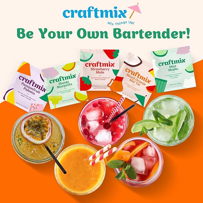 Craftmix Blood Orange Mai Tai Cocktail & Mocktail Drink Mixer, Skinny Mixes - Water Flavoring Packets - Made With Real Fruit - Vegan Low-Carb, Low-Sugar, Non-GMO, Dairy Free, Gluten Free, 24 Pack