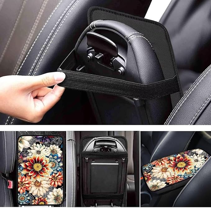 Boho Floral Armrest Cover for Car,Soft Car Center Console Covers,Universal Cars Interior Accessories Decor