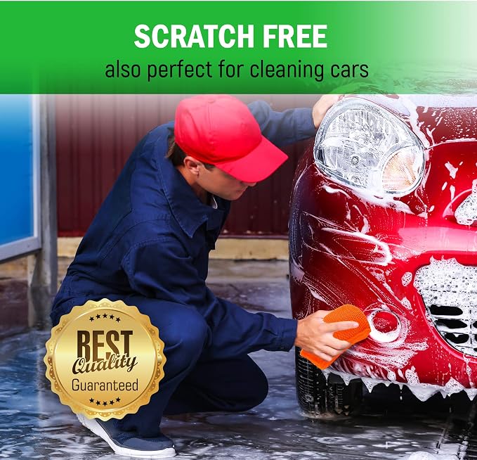Miracle Microfiber Kitchen Sponge by Scrub-It - Non-Scratch Heavy Duty Dishwashing Cleaning sponges- Machine Washable- (Orange)