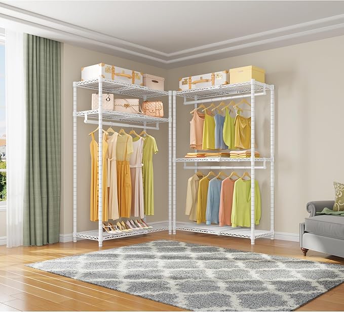 VIPEK X1 Expandable Clothing Rack Heavy Duty Adjustable from 2' to 3'5" with Flexible Shelves and Hanger Rods Metal Garment Portable Closet Rack for Hanging Clothes, White