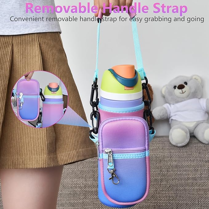 Water Bottle Carrier Bag with Strap for Owala FreeSip 24/32oz with Detachable Phone Pocket for Owala Accessories 24/32oz Water Bottle Sleeve for Walking Camping Gym