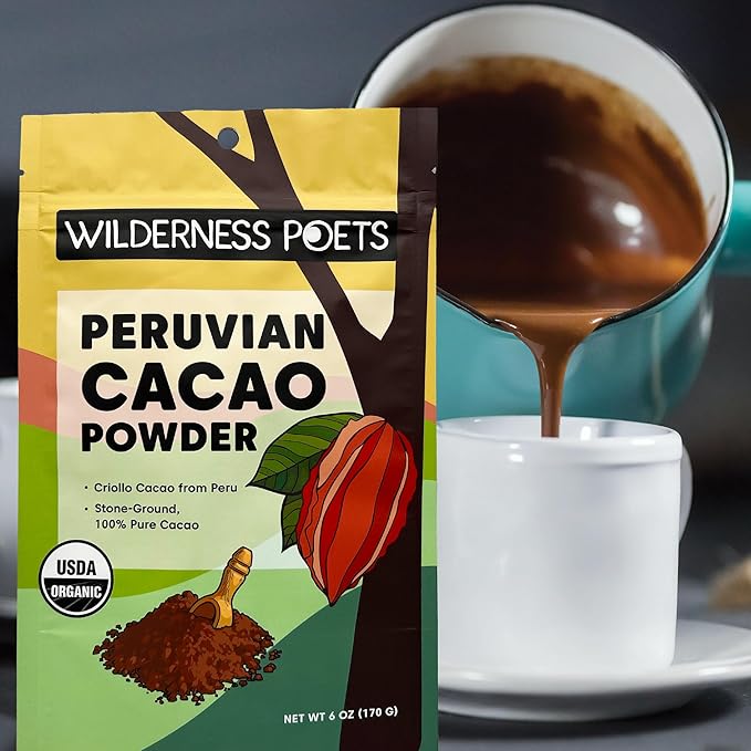 Wilderness Poets, Organic Cacao Powder. Raw, Unsweetened, 100% Peruvian Heirloom Cacao (Criollo Variety) - 4 Pound (Pack of 5) Bulk Size