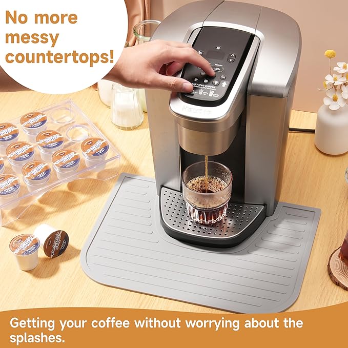 Silicone Coffee Mat for Keurig K-Elite Coffee Maker, Coffee Bar Mat for Countertop, Espresso Machine Accessories, Splash-proof, Easy to Move, Dishwasher Safe
