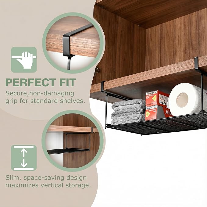 EHKIT Foil and Plastic Wrap Organizer Holder Foldable Under Cabinet Shelf Kitchen Pantry Desk Hanging Storage Rack (White)