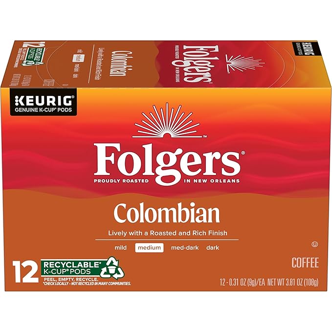 Folgers Colombian Medium Roast Coffee, 12 Keurig K-Cup Pods