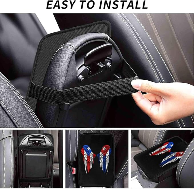 Auto Center Console Pad Puerto Rico Porto Rico Puerto Rican and Cuba Cuban Flag Wings Car Armrest Cover Armrest Seat Handrail Box Cover Cushion Universal Decoration Protector Accessories