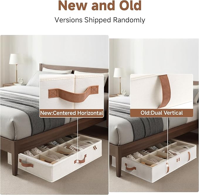 StorageWorks Underbed Shoe Storage Organizer for Closet, 2-Pack Under Bed Shoe Organizer with Bottom Support and Adjustable Dividers, Fits up to 24 Pairs, Beige
