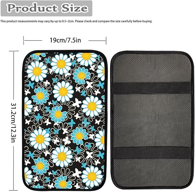Daisy Automotive Center Console Cover Universal Floral Car Armrest Cover Auto Center Console Cushion Protector Flower Printed Car Interior Accessories Decor Dustproof
