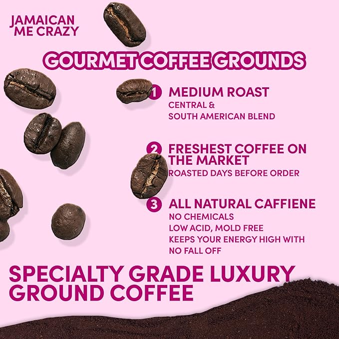 Jamaican Me Crazy Ground Coffee | Tropical Flavored Coffee Medium Roast | Vanilla Caramel Rum Inspired Flavor | Gourmet Specialty Grade | 12 oz