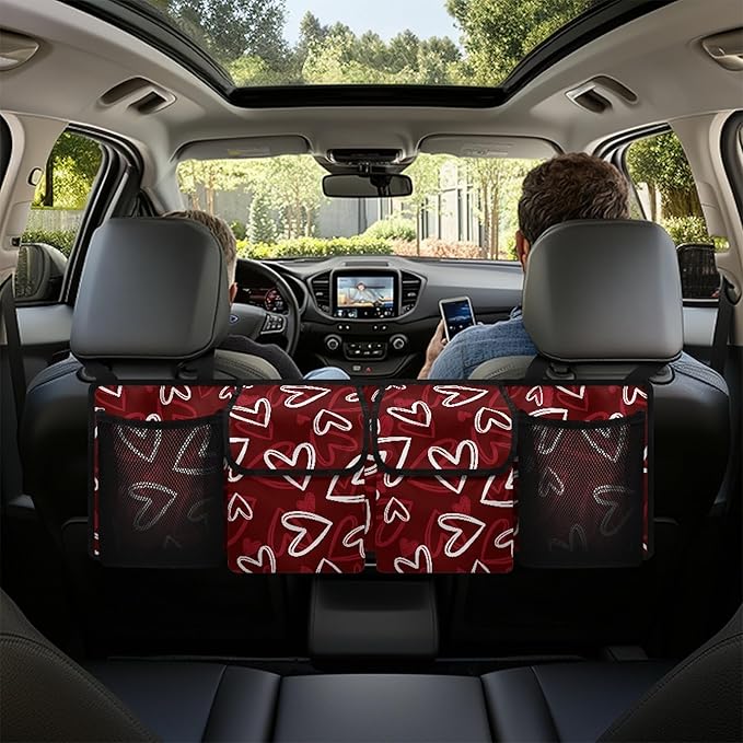 CLOHOMIN Red Heart Car Trunk Organizers for Women Valentine's Day Car Storage Organizer for SUV Truck Sedan Car Trunk Tool Organizer with 4 Pockets Auto Storage Accessories