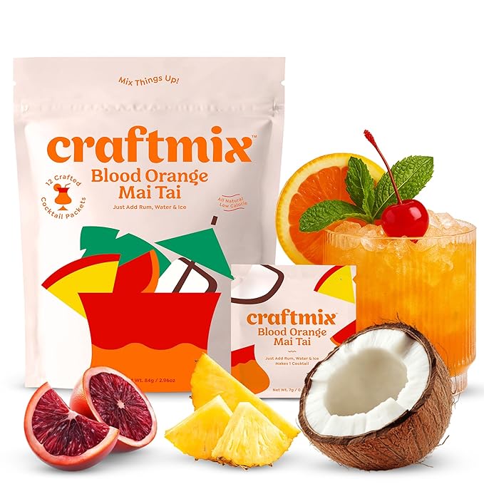 Craftmix Blood Orange Mai Tai Cocktail & Mocktail Drink Mixer, Skinny Mixes - Water Flavoring Packets - Made With Real Fruit - Vegan Low-Carb, Low-Sugar, Non-GMO, Dairy Free, Gluten Free, 12 Pack