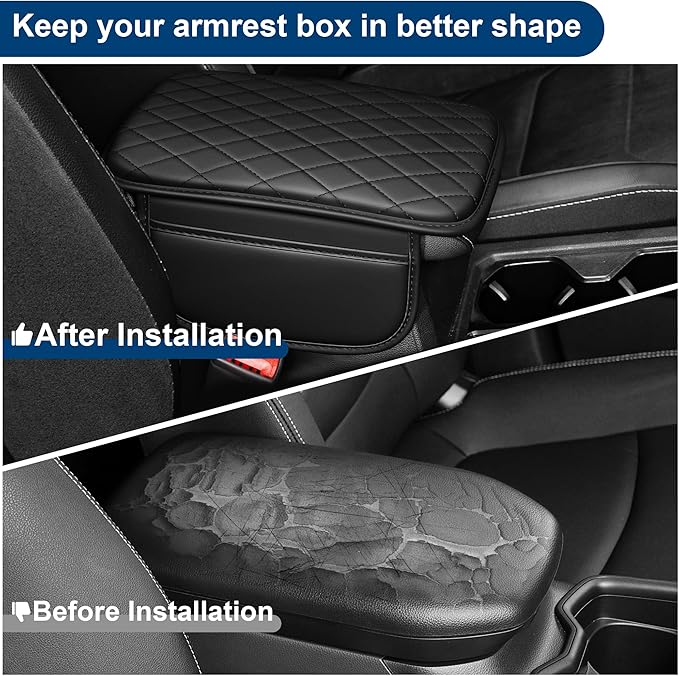 Car Center Console Cover Fit for Volkswagen ID.4 Leather Armrest Cover with 2 Storage Bags Waterproof Console Cover Scratch & Wear Resistant(Black)