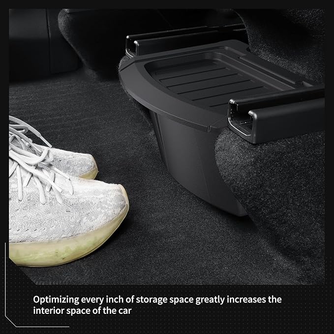 Rear Center Console Floor Storage Organizer Box for Tesla Model Y Juniper 2025 2026,Black TPE Car Accessory with Anti-Slip Lid,Backseat 2nd Row Seat Organizer Bin