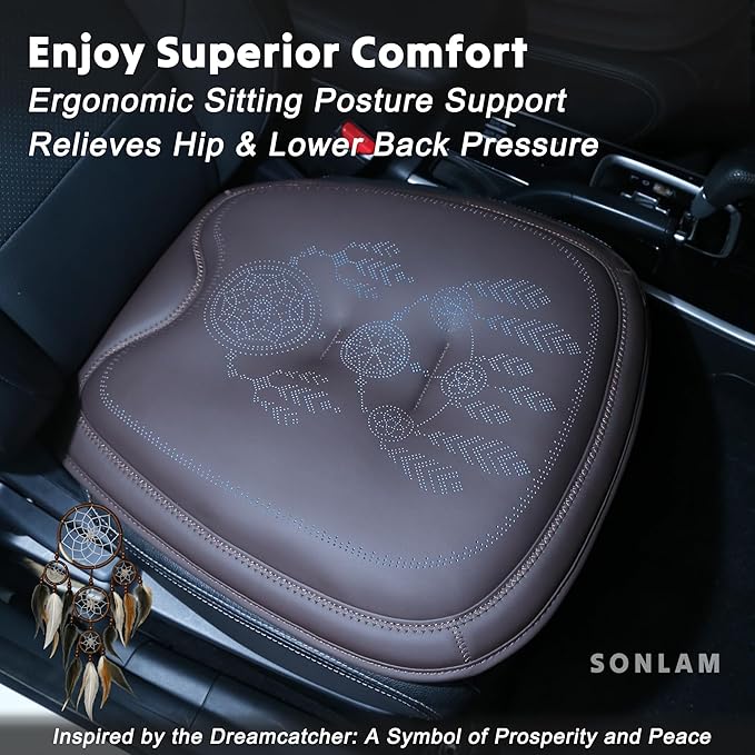 Comfort Dreamcatcher Car Seat Cushion Non-Slip - Relaxing, Optimal Support & Posture for Long Drive (Single Seat (Coffee Brown))