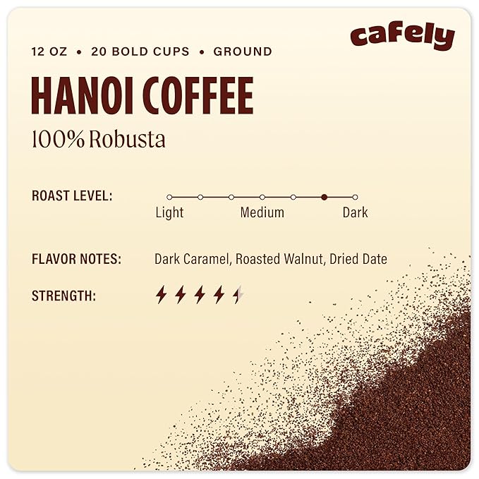 Cafely Vietnamese Awakening Coffee Trio - Ground Coffee Variety Pack (BanMe Peaberry, Hanoi Robusta, Saigon Blend) - Dark Roast, High Caffeine, Low Acid, Direct Trade, For French Press - 3x12oz