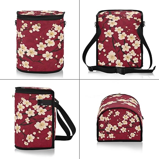 MNSRUU Car Trash Can with Lid, Vintage Floral Cherry Blossom Car Trash Bag Hanging Organizers and Storage for Front Back Seat, Leak-Proof Trash Bin