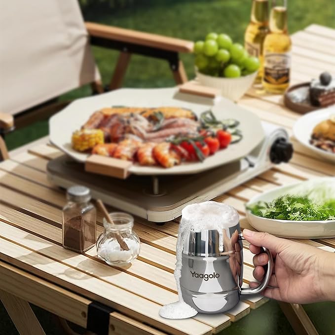 Beer Mug, 2 pack 14oz Double Wall Stainless Steel Beer Stein with Handle, Insulated Stein Mug for Cold Drinks, Hot Coffee, Milk, Shatterproof Cups for Men Women, Gift for Beer Lovers