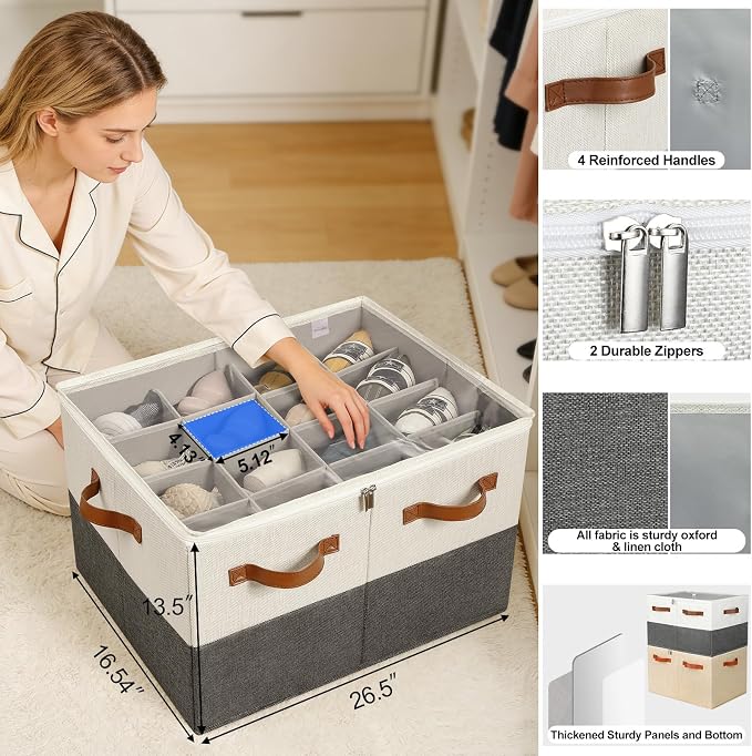 TOPIA HOME Shoe Organizer for Closet, Foldable Shoe Box with Adjustable Dividers and Clear Cover, Space Saving Shoe Storage Organizer Cabinet with Reinforced Handles, Fits 16 Pairs TP09WG