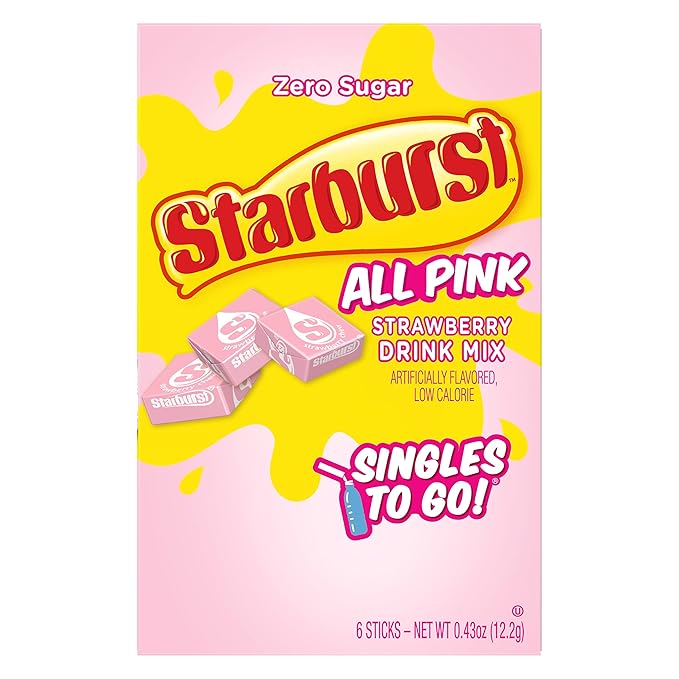 Starburst Singles To Go Powdered Drink Mix, All Pink Strawberry, 6 Boxes with 6 Packets Each - 36 Total Servings, Sugar-Free Drink Powder, Just Add Water, 6 count (Pack of 6)