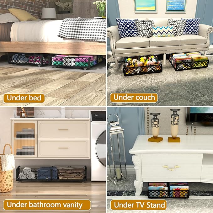 NADAMOO Under Bed Storage with Wheels, 2 Pack Rolling Under Bed Storage Containers，Foldable Metal Under the Bed Organizer Bins for Bedroom Clothes Shoes Blankets
