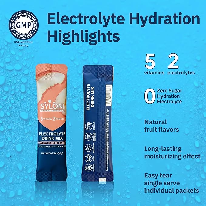 Electrolytes Powder Packets, White Peach(0.36 oz*20 Sticks), Sugar Free Hydration Packets Electrolyte Drink Mix with 7 Vitamins and Electrolytes, Keto Friendly, Vegan, Gluten Free