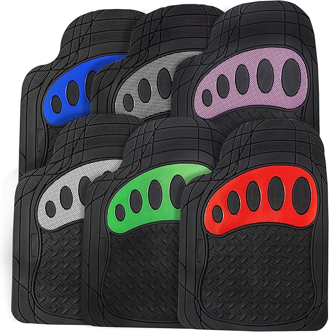 FH Group Automotive Floor Mats - Heavy-Duty Footprint Design Rubber Floor Mats for Cars, Universal Fit Full Set, ClimaProof Floor Mats, Trimmable Floor Mats For Most Sedan, SUV, Truck Floor Mats White