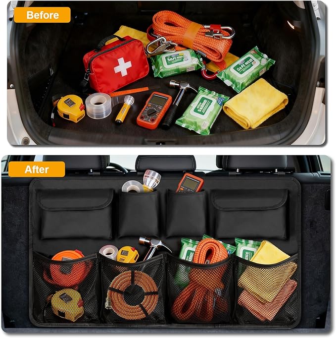 Car Trunk Organizer, Car Storage Bag with 8 Pockets, Car Organizers and Storage, Large Capacity Backseat Hanging Organizer for Car, SUV, Truck, MPV