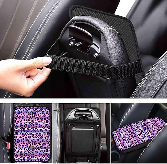 Blue Leopard Print Car Center Console Cover Blue Cheetah Armrest Cover Pad Protector Decor SUV Truck Vehicle Center Console Pad Leopard Automotive Interior Accessories=