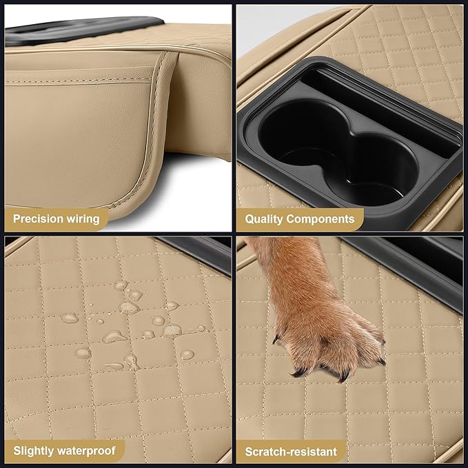 Center Console Cover for RLX: Armrest Cover for Car with 2 Storage Bags - Waterproof Leather Center Console Cover with Cup Holder for Car,Anti-Scratch Auto Armrest Pad Accessory （Beige