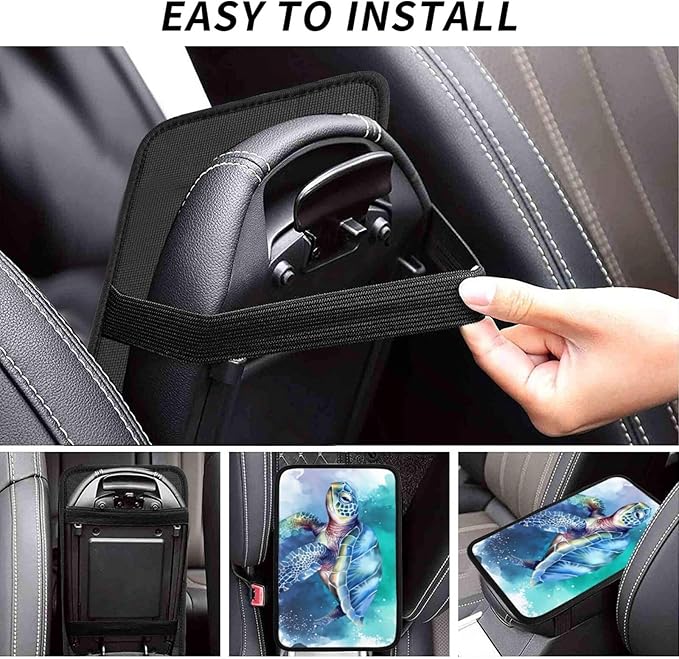Universal Car Center Console Cushion Pad, Ocean Sea Turtle Green Soft Waterproof Car Center Console Cover Auto Armrest Seat Box Cover Protector for Most Vehicle SUV Truck Car