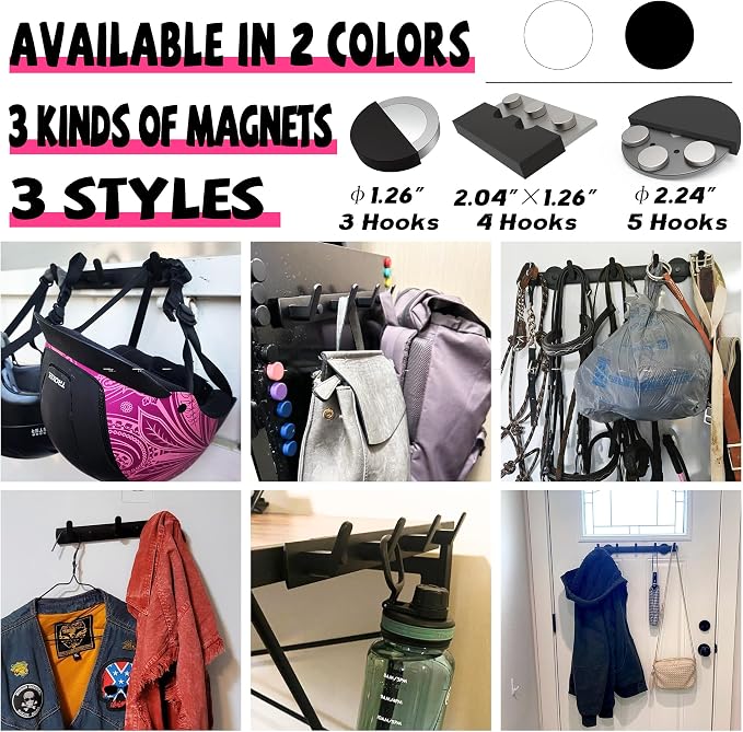 ULIBERMAGNET White Magnetic Coat Rack,Heavy Duty Coat Magnetic Holder with 5 Hooks,Anti-Slip Strong Magnetic Hanger for Refrigerator,Metal Cabinet,Entryway,Hanging Coat, Jackets, Umbrella,Scarf,Bag