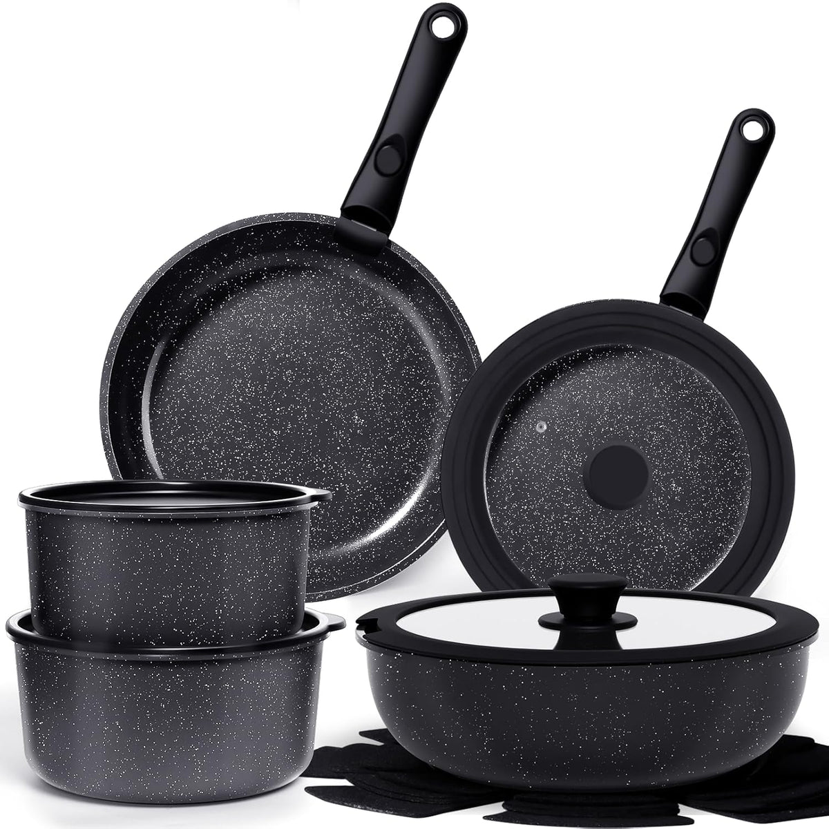 GiPP Ceramic Pots and Pans Set Non Stick, Nonstick Detachable Handle Cookware Sets, Non Toxic Induction Kitchen Pot and Pan with Removable Handle, Healthy RV Cookware, Dishwasher ＆Oven Safe, 5 Piece