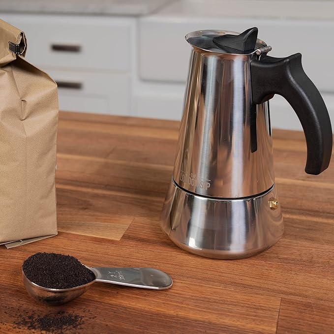 London Sip Stainless Steel Stovetop Espresso Maker Moka Pot Italian Coffee Percolator, Silver, 6 Espresso Cups