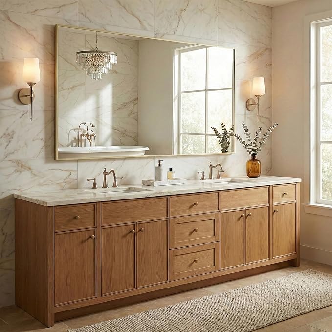 60"x30" Gold Bathroom Mirror for Wall, Metal Framed Large Vanity Mirror Over Double Sink, Full Length Body Mirror, Modern Decor, Flush Mount
