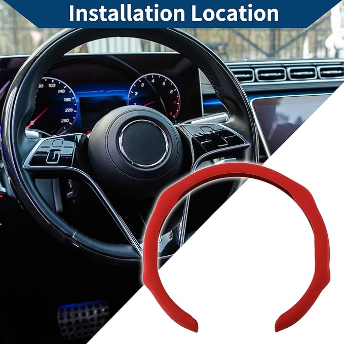PU Artificial Leather Steering Wheel Cover ABS Car Steering Wheel Protector 14.96" Red