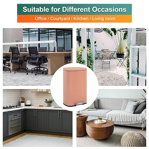 BestMassage 13 Gallon (50L) Stainless Steel Trash Can with Lid, Removable Inner Bucket, Foot Pedal, Soft Close for Home, Kitchen, Office
