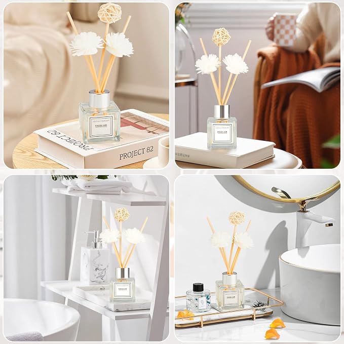 Reed Diffuser Set, 1.7 oz Scent Diffuser with Sticks, Gardenia Scent for Bathroom Accessories Shelf Decor, Air Fresheners for Home, Home Fragrance Products, House Office Room Decor Aesthetic & Gift