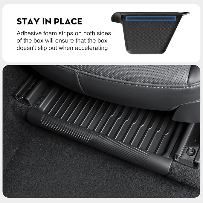 2PCS Under Seat Storage Box for Tesla Model Y 2024, TPE Storage Tray Box with Lid for Model Y 2020-2025 (2025-2026 New Model Y Juniper Can only be installed on rear of front seats (under)