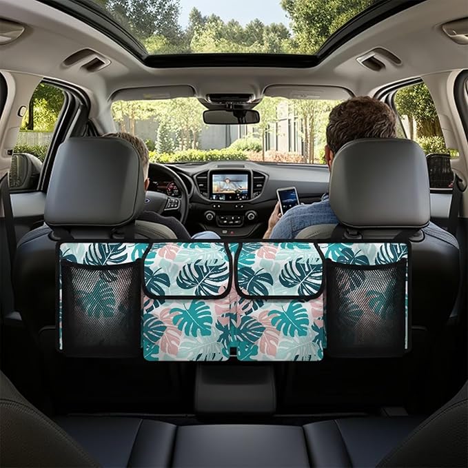 CLOHOMIN Palm Leaves Trunk Organizer for Car Women Men Car Organizer Backseat Hanging Storage Bag for SUV Vehicle Sedan Truck Foldable Auto Cargo Storage Organizer