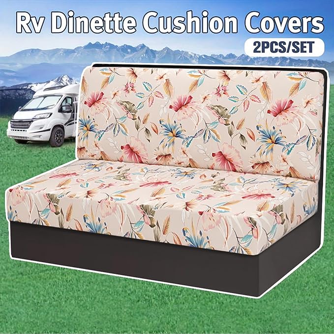 RV Dinette Cushion Covers, Stretch Table Seat Slipcovers, Replacement Washable Camper Couch Cushion Slipcovers for Bench Seats, RV Camper Car 1 Backrest Cover & 1 Bench Cover,Beige
