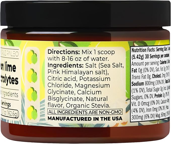 Santa Cruz Paleo Electrolyte Powder, Lemon Lime Flavor, Sugar Free Hydration Drink Mix with Himalayan Pink Salt, Sea Salt, Magnesium Glycinate, Potassium Chloride, Sweetened with Stevia, 30 Servings